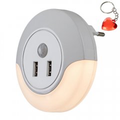 Lampa wtykowa nocna LED 13,9W z czujnikiem i gniazdami USB DEMBO 76012 Rabalux