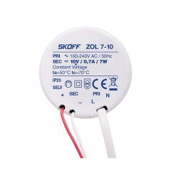 Zasilacz napięciowy 10V typ ZOL7-10 do puszki fi60 do opraw LED 7W 10V DC 0,7A SKOFF