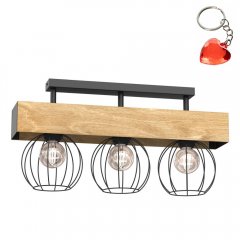 Drewniana lampa sufitowa z trzema drucianymi kloszami MENTON 1638 Luminex